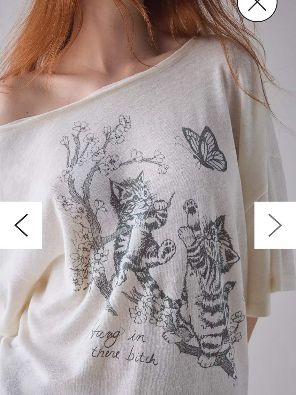 Kimchi Blue Cream Off-Shoulder Kitten Graphic Tee - Picture 3 of 6